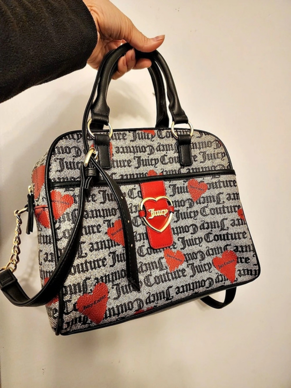 Juicy Couture Logo Heart Satchel in Black & Red